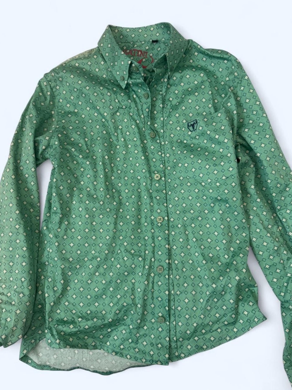 Women's Green Printed Button-Up Blouse